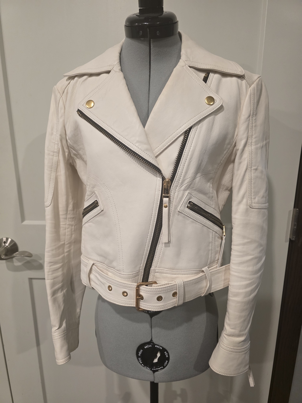 Tory Burch Off-White Leather Moto Jacket with Belt
